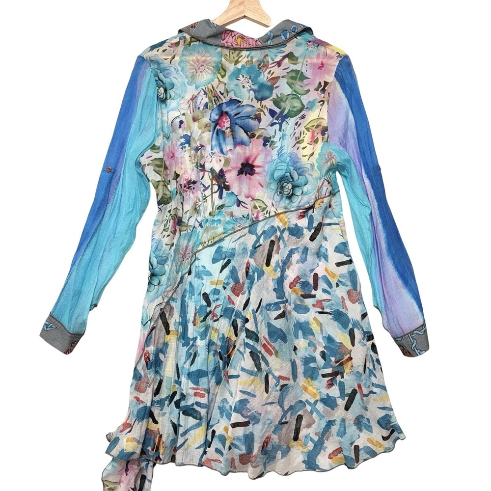 Fleur de Lis‎ Asymmetrical Tunic Blouse Artsy Boho Lagenlook LIghtweight Medium